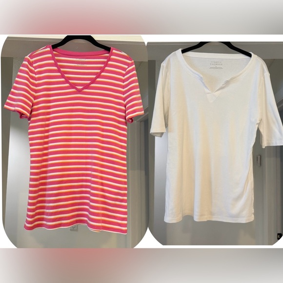 Talbots Bundle of Two Pima Cotton/Cotton T-Shirts Bright Striped & White Sz Med - Picture 1 of 11